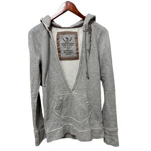 Y2K Abercrombie & Fitch Gray Deep V-Neck Embroidered Sweatshirt